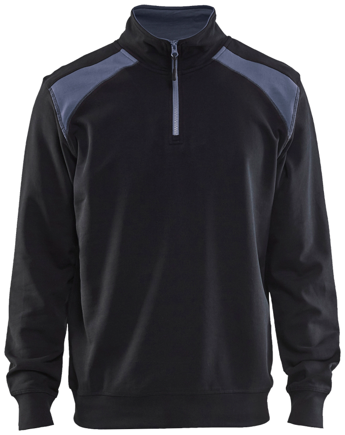 Genser halv glidelås svart/grå S