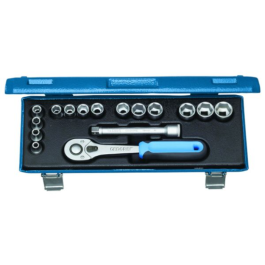 Gedore Blue Line 16-Stykk 3/8 tommers sokkelsett, sekskant- og UD-profil, 6-19 mm, SGD-711