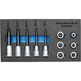 Gedore Blue Line, 1500 CT1-INX 19 LK, Skrutrekkerbitssokkelsett 1/2 tomme i 1/3 CT-modul, 1 sett, SGD-2957957