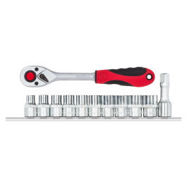 Gedore Red Line, R69008012, 12-stk stikkontakter med skralle 1/2 tomme, sekskant, 1 sett, SGD-3300030