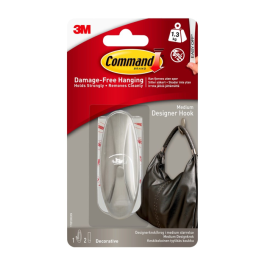 3M Command Medium Designerkrok – Børstet Nikkel, Sterk Feste (3M7100117620, 1 Eske)