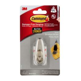 3M Command Liten Metallkrok – Børstet Nikkel (3M7100119130, 20 Eske)