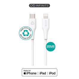 eSTUFF INFINITE Super Soft USB-C til Lightning-kabel - 1m & 2m, Hvit - 100% resirkulert PVC-fri plast, 1 Stykk, SEN-064