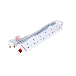 MicroConnect 6-veis UK overspenningsbeskyttet strømfordeler 2-5M Hvit, 1 Stykk, SEN-383