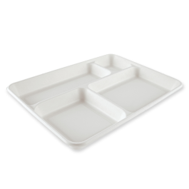 NATUREStar Økologisk menybrett, 4-rom, rektangulært | bagasse, hvit, 8 x 20 Stykk, SFM-411444