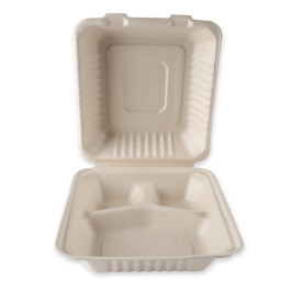 NATUREStar Økologiske menybokser med hengslet lokk, 3-rom | bagasse, 10 x 25 Stykk, SFM-0231P