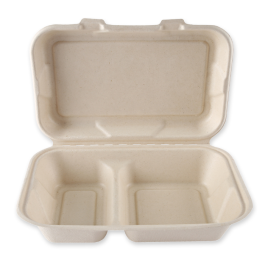 NATUREStar Økologiske menybokser med hengslet lokk, 2-rom | bagasse, 10 x 25 Stykk, SFM-0230P