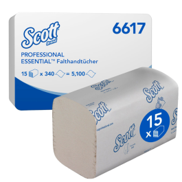 Kimberly Clark Scott Essetial brettede håndklær 6617, 1-lags, interfold, FSC-Mix, hvit, 15 x 340 Stykk, SFM-TK6617