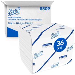 Kimberly Clark Scott Control brettet toalettpapir 8509, 2-lags, FSC-resirkulert, hvit, 36 x 220 Stykk, SFM-TK8509