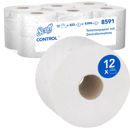 Kimberly Clark Scott Control centerfeed toalettpapir 8591, Jumbo, 2-lags, FSC-resirkulert, hvit, 12 x 1 rull, SFM-TK8591
