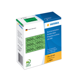 Herma Nummeretiketter 0-999 Trippel 10x22mm - Hvit, Rød, Blå, Grønn, SDC-1371