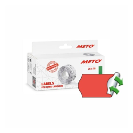 METO neonrøde prisetiketter - permanent lim - diverse formater (ruller på 5 eller 10), SAV-37