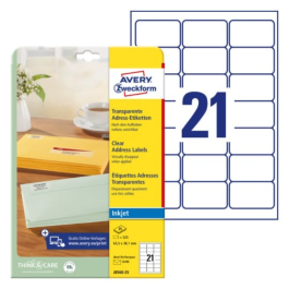 Avery Adresselapper – Transparent Film, Jam-Free ( J8560-25, Transparent, 1 Lommebok, 63.5 x 38.1 mm )