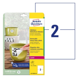Avery Værbestandige Etiketter – Ideelle for Midlertidig Merking ( L4717REV-20, Hvit, 1 Lommebok, 210 x 148 mm )