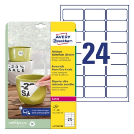 Avery Værbestandige Filmetiketter – Sterk Adhesjon ( L4773REV-20, Hvit, 1 Lommebok, 63,5 x 33,9 mm )