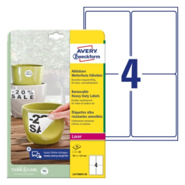 Avery Værbestandige Etiketter – Sterk Adhesjon ( L4774REV-20, Hvit, 1 Lommebok, 99,1 x 139 mm )