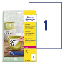 Avery Værbestandige Etiketter – Sterk Adhesjon ( L4775REV-20, Hvit, 1 Lommebok, 210 x 297 mm )