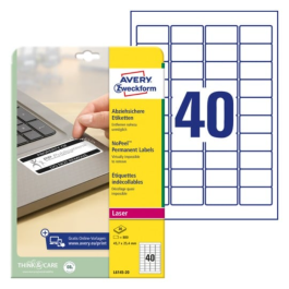 Avery L6145-20 NoPeel™-etiketter 45,7 x 25,4 mm hvit