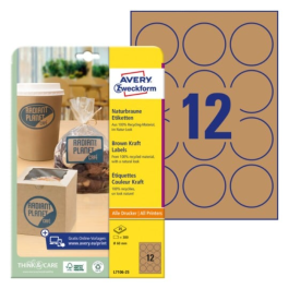 Avery Brown Kraft runde etiketter - diverse diametre (Ø4cm & Ø6cm), SAV-44