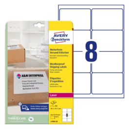 Avery Fraktetiketter – Værbestandige og slitesterke ( L7993-25, Hvit, 1 Lommebok, 99,1 x 67,7 mm )