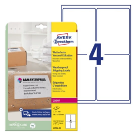 Avery Fraktetiketter – Værbestandige, slitesterke ( L7994-25, Hvit, 1 Lommebok, 99,1 x 139 mm )