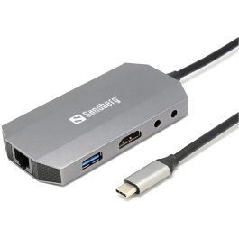 Sandberg USB-C 6-in1 Travel Dock – Mange Tilkoblingsmuligheter (SDG136-33, 1 Eske)