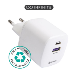 eSTUFF INFINITE USB-C-lader EU PD 67W GaN - Hvit - 100% resirkulert plast, 1 Stykk, SEN-W128189074