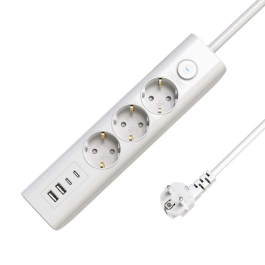 MicroConnect 3-veis USB Schuko strømfordeler med av/på-bryter 1,5M, Hvit, 1 Stykk, SEN-W128903414