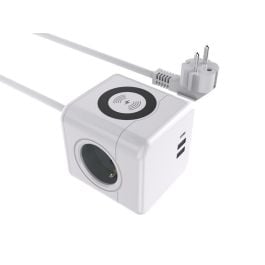 MicroConnect Power Cube med trådløs lading, 3x franske (Type E) uttak, 2 USB A-porter, 1 USB-C-port 1,5m kabel Hvit, 1 Stykk, SEN-W128998154