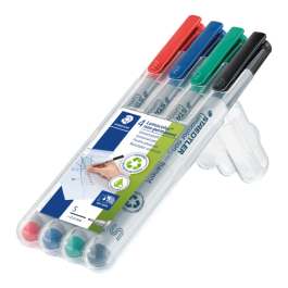 Staedtler Merkepenn Lumocolor – Hurtigtørkende, Vannoppløselig (STA311WP4, 1 Eske)