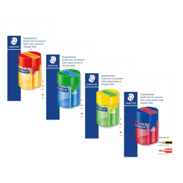 STAEDTLER dobbel hull blyantspisser med holder - gjennomsiktig, SDC-525