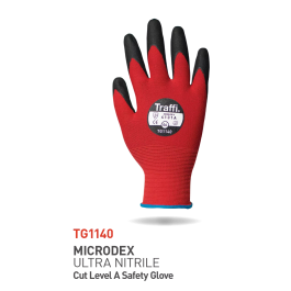 Traffi Cut A Microdex Nitrile Hanske, Rød/Svart, 10 Par, STR-TG1140