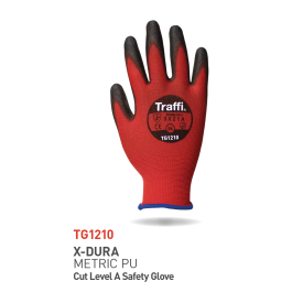 Traffi Cut A Polyester PU Hanske, Rød/Svart, 10 Par, STR-TG1210