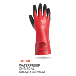 Traffi Cut A Nitrile Chemical Gauntlet, Rød/Svart, 10 Par, STR-TG1500
