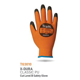 Traffi Cut B PU Palm Dip Glove, Orange/Black, 10 Par, STR-TG3010