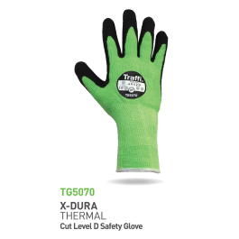 Traffi Cut D Thermal Latex Palm Dip Glove, Grønn/Svart, 10 Par, STR-TG5070