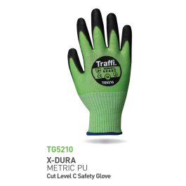 Traffi Cut C Metric X-Dura PU Hanske, Grønn/Svart, 10 Par, STR-TG5210