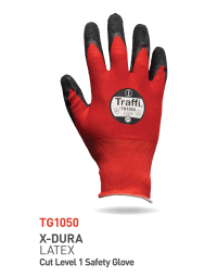 Traffi Cut A Nylon Latex Crinkle Glove, Rød/Svart, 10 Par, STR-TG1050