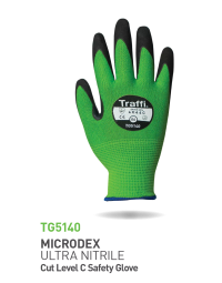 Traffi Cut C Microdex Nitrile Hanske, Grønn/Svart, 10 Par, STR-TG51-40-50