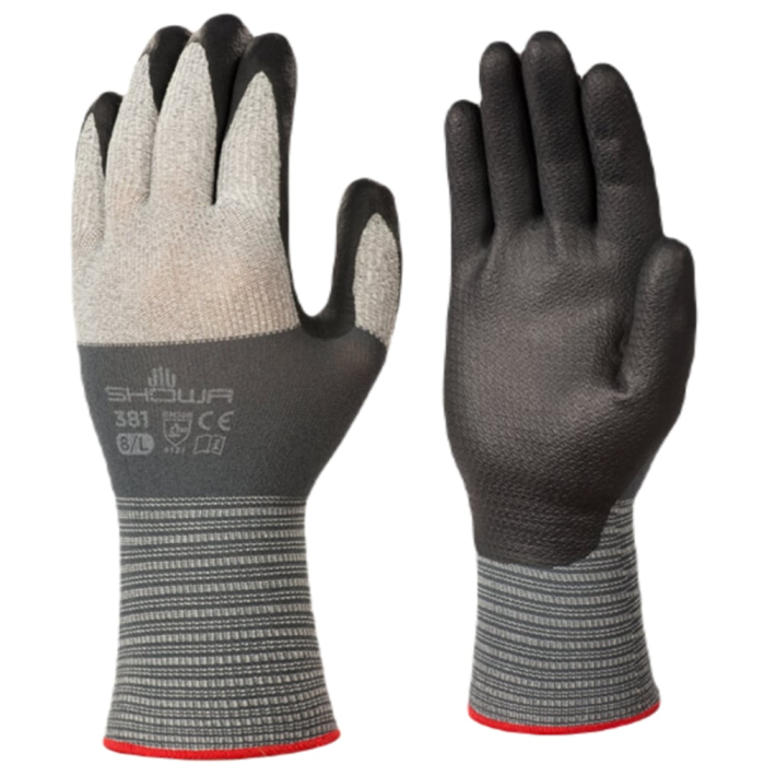 Showa 381 Sømløse arbeidshansker i mikrofiber, Grå, Ingen størrelse, 1 par, SSS-1131