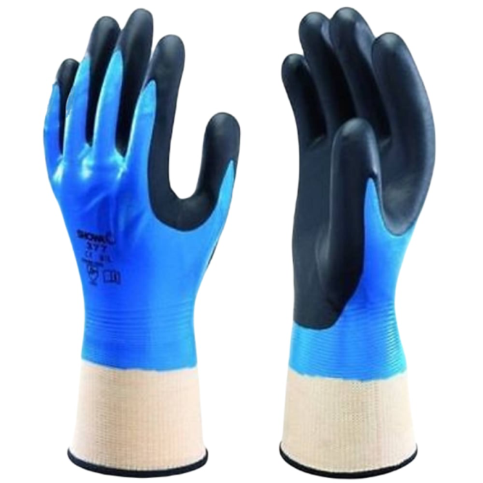 Showa 377 Sømløse arbeidshansker i polyester/bomull, Blå, Ingen størrelse, 1 par, SSS-1134