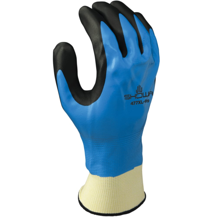 Showa 477 Sømløse vinterforede polyester/nylon kuldebestandige hansker, Blå/Svart, Ingen størrelse, 1 par, SSS-1170