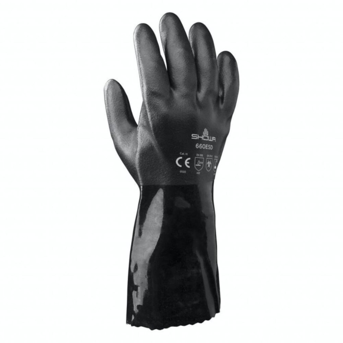 Showa 660 ESD-hansker i PVC generelle håndteringshansker, Svart, Ingen størrelse, 1 par, SSS-1190