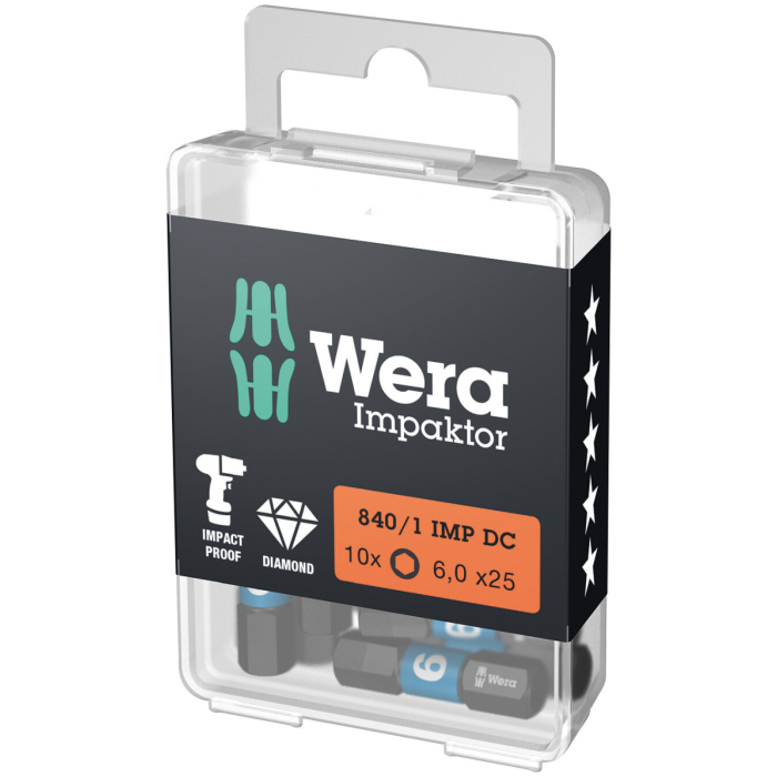 Wera Impaktor Bits – Overlegen Slitestyrke (10 stk, 3-6 mm x 25 mm), 1 Boks, SWE-219