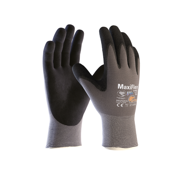 ATG MaxiFlex Ultimate Ad-Apt HT-hansker, unisex, grå, 12 par, størrelse 5-12, SBG-1000301