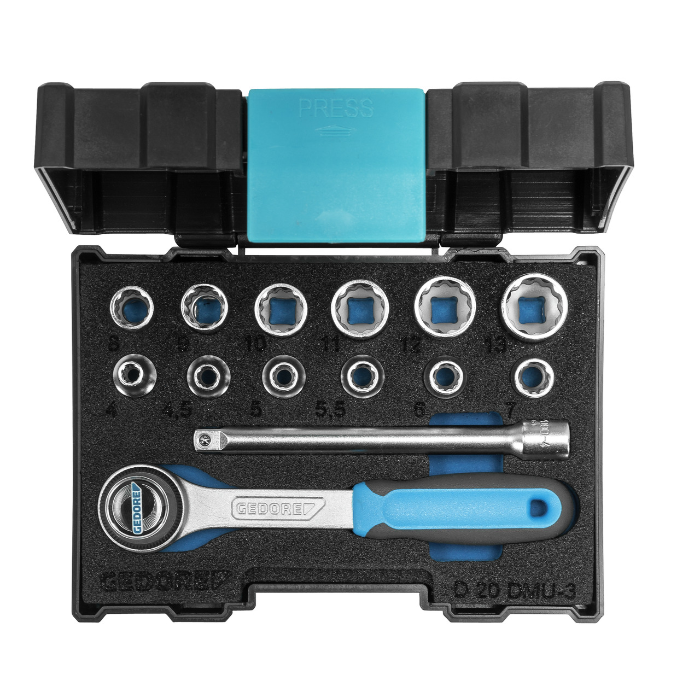 Gedore Blue Line, D 20 DMU-3, 13-stk UD profilsokkelsett 1/4 tommer, 4-13 mm, 1 sett, SGD-1815598