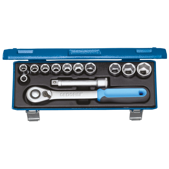 Gedore Blue Line 19 KMU-20 13-Stykk sokkelsett 1/2 tommer, sekskant og UD-profil, 10-24 mm, SGD-072