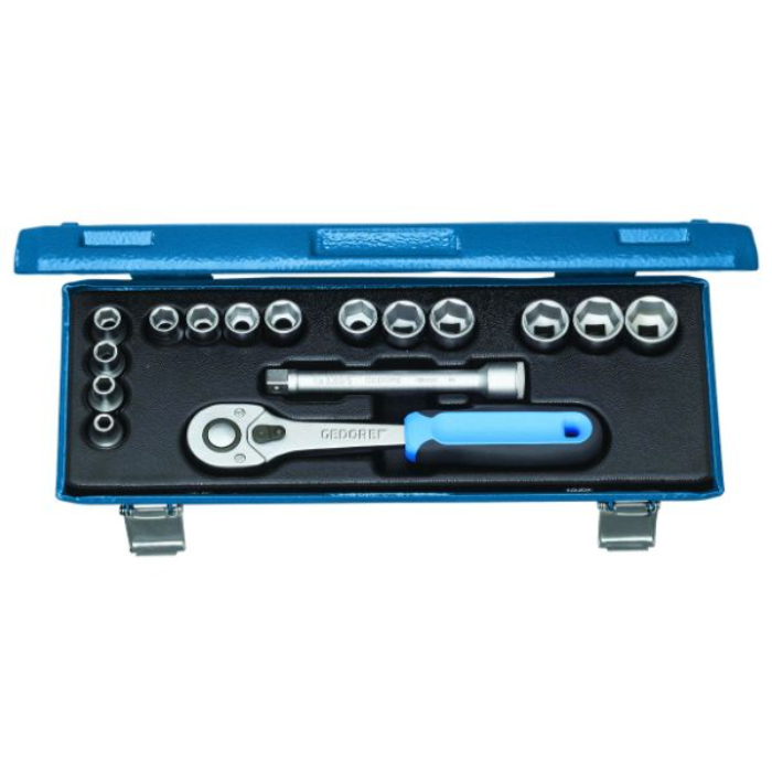 Gedore Blue Line 16-Stykk 3/8 tommers sokkelsett, sekskant- og UD-profil, 6-19 mm, SGD-711