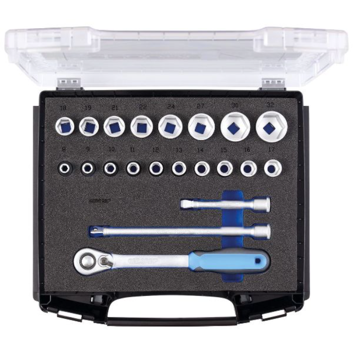 Gedore Blue Line Sokkelsett i i-Boxx 72, 1/4 tommer og 1/2 tommer varianter, SGD-292