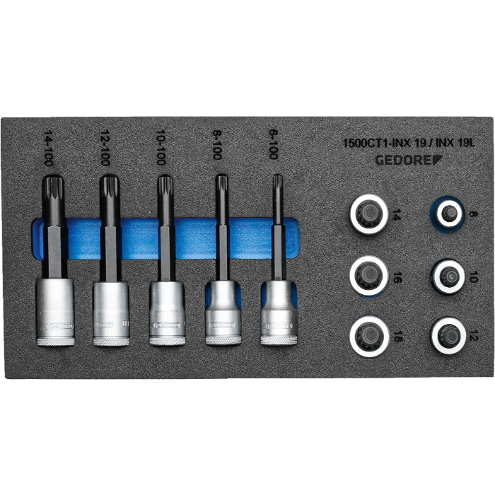 Gedore Blue Line, 1500 CT1-INX 19 LK, Skrutrekkerbitssokkelsett 1/2 tomme i 1/3 CT-modul, 1 sett, SGD-2957957